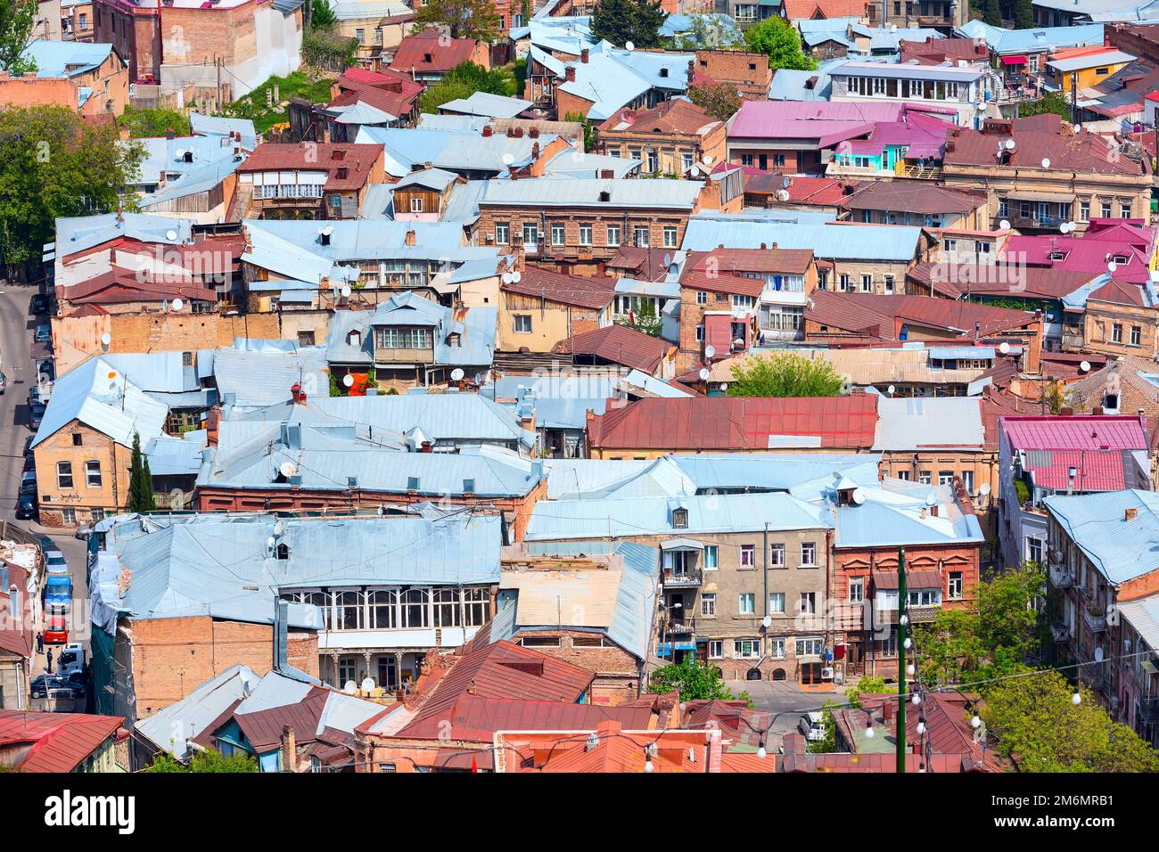 Houses with traditional wooden carving balconies of Old Town of Tbilisi, Republic of Georgia Stock Photo