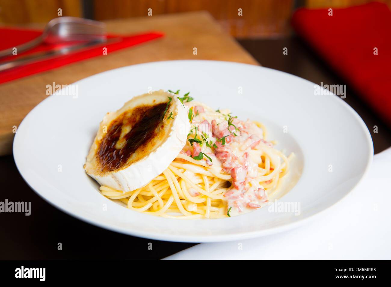 Spaghetti Carbonara is an Italian pasta dish from Rome made with eggs