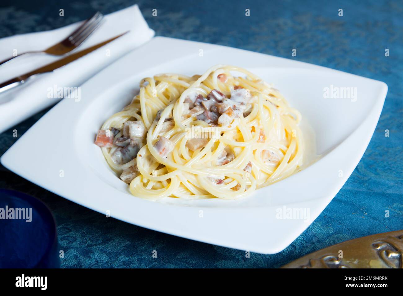 Spaghetti Carbonara is an Italian pasta dish from Rome made with eggs