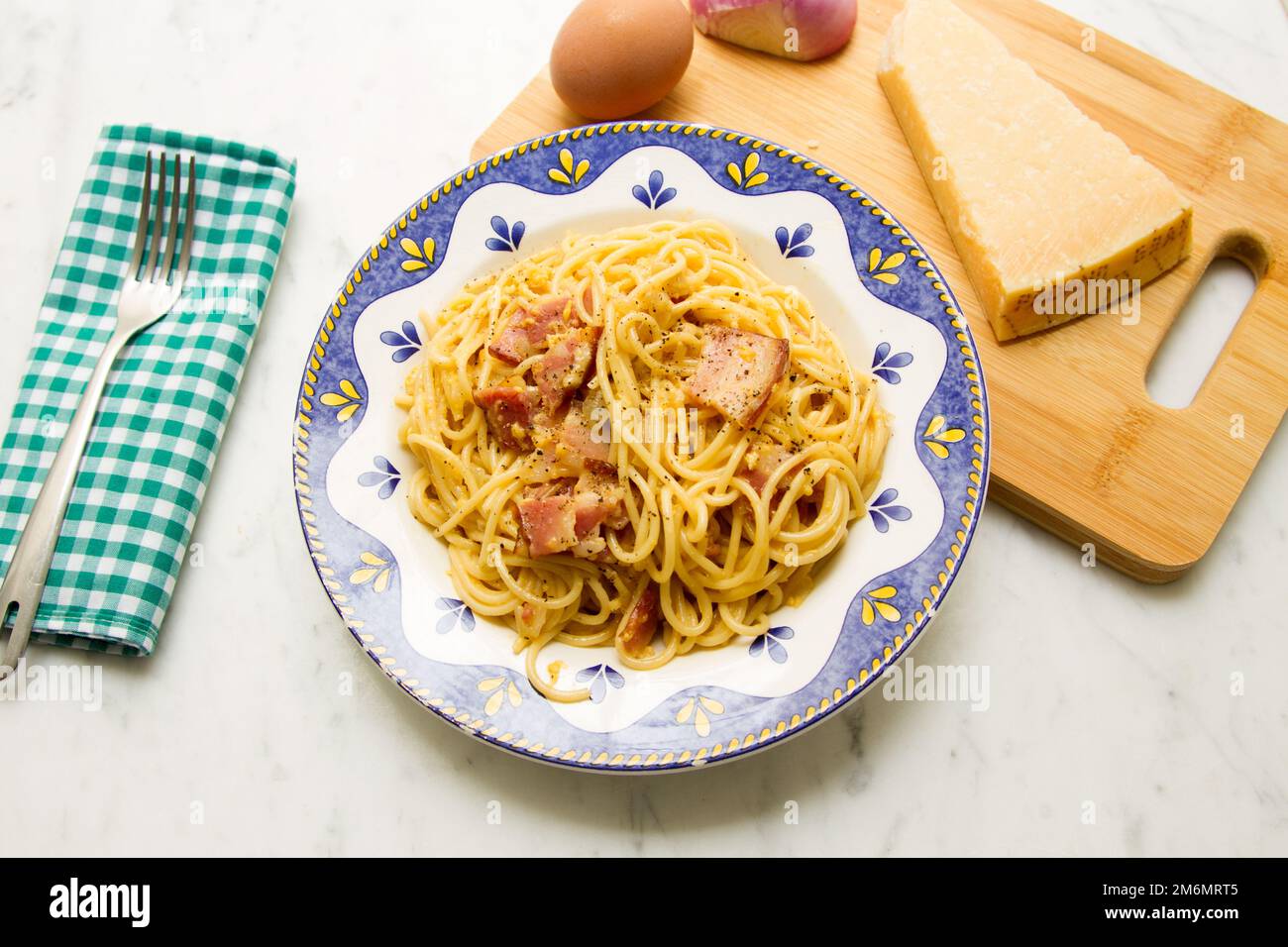 Spaghetti Carbonara is an Italian pasta dish from Rome made with eggs