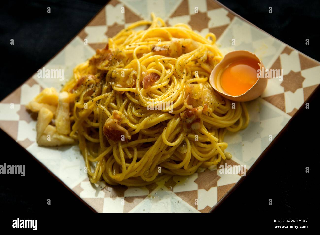 Spaghetti Carbonara is an Italian pasta dish from Rome made with eggs