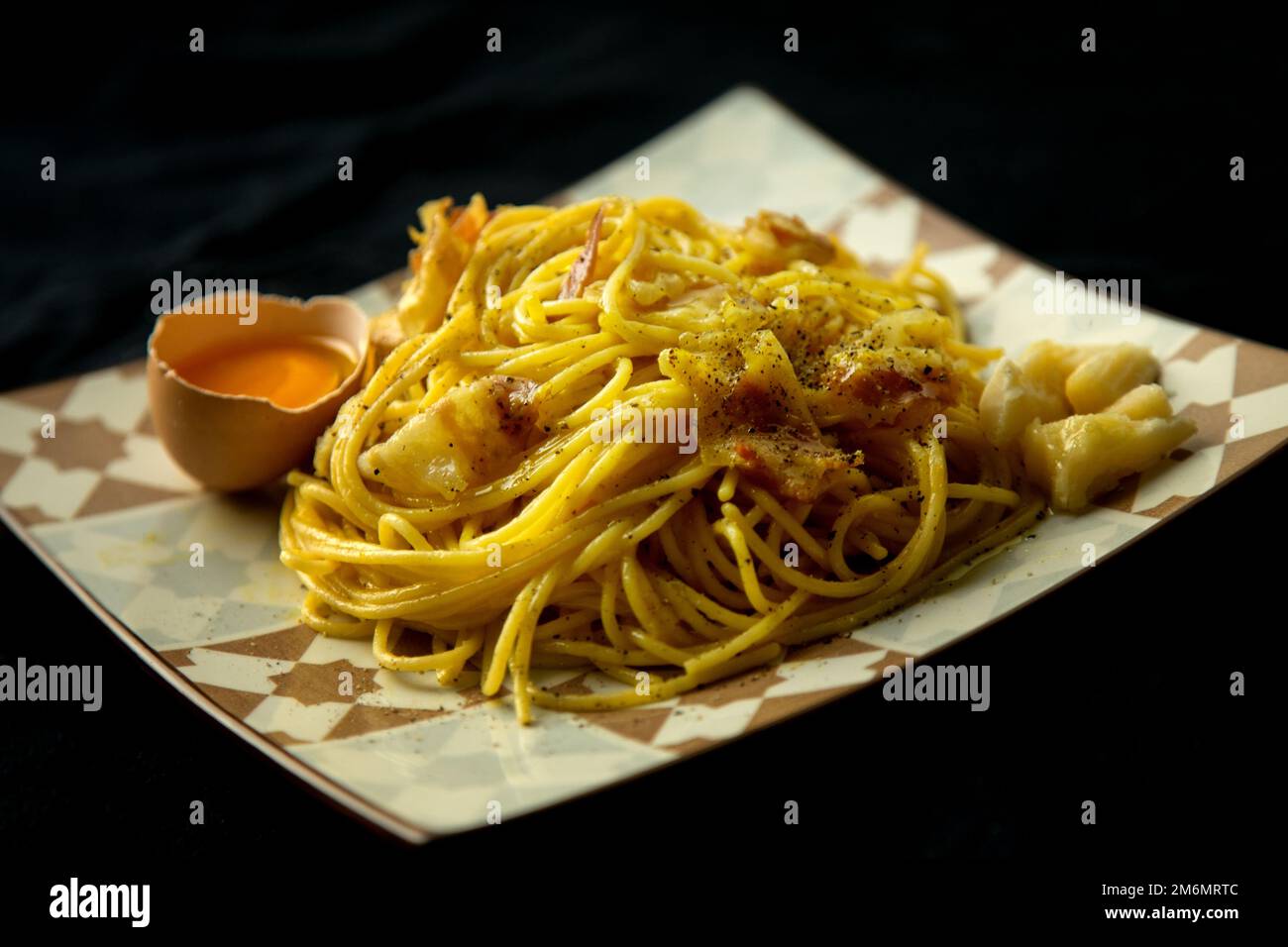 Spaghetti Carbonara is an Italian pasta dish from Rome made with eggs