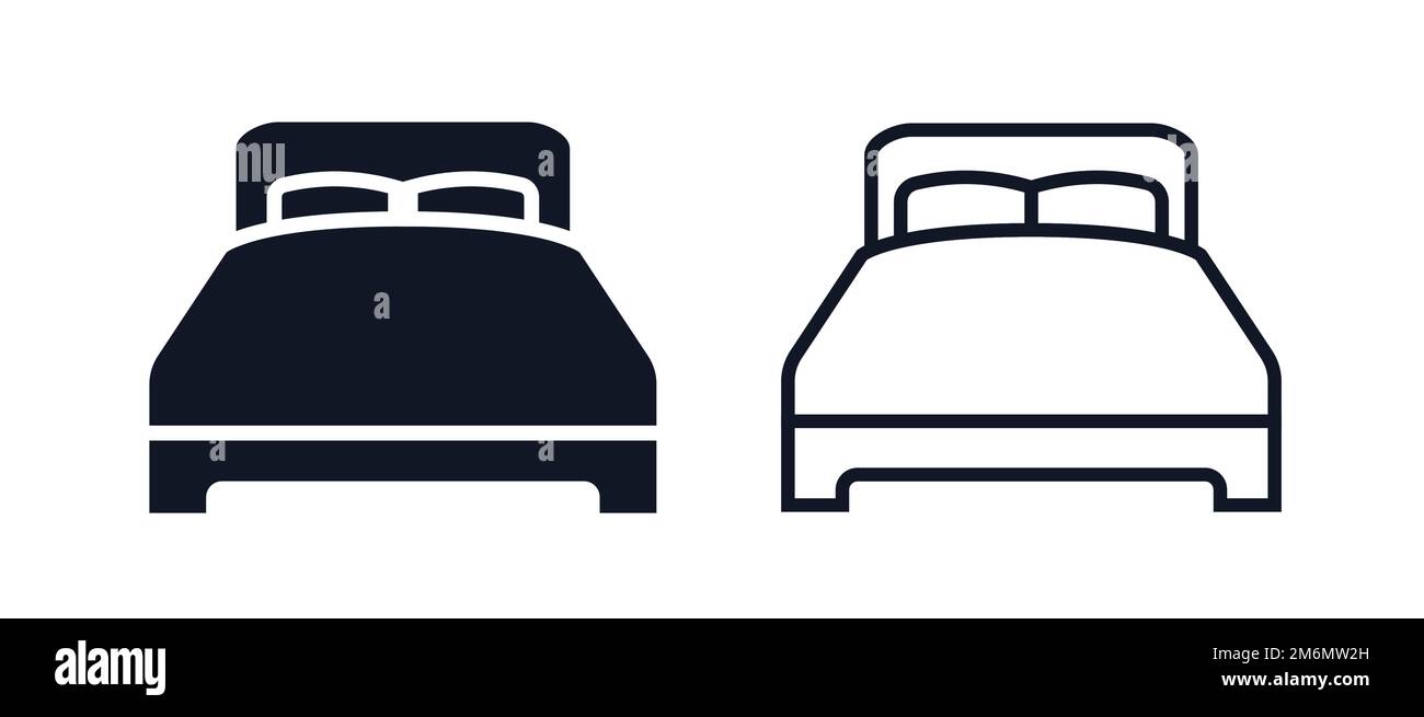 Bed furniture symbol and double bed or overnight stay vector