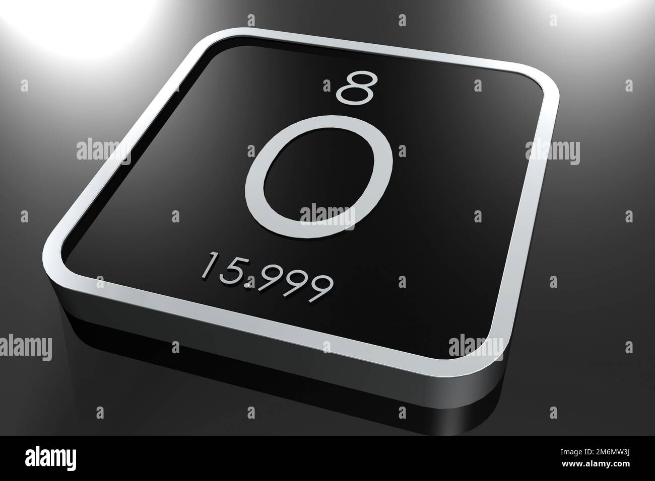 Oxygen element from periodic table on black square block Stock Photo