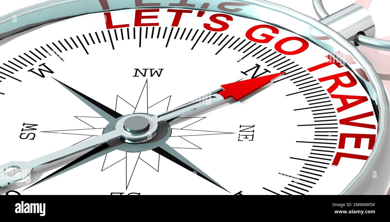 Metal compass with let's go travel word Stock Photo - Alamy