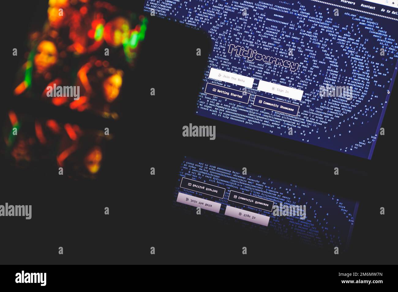 Midjourney on PC screen. Midjourney is artificial intelligence which creates images from textual descriptions Stock Photo
