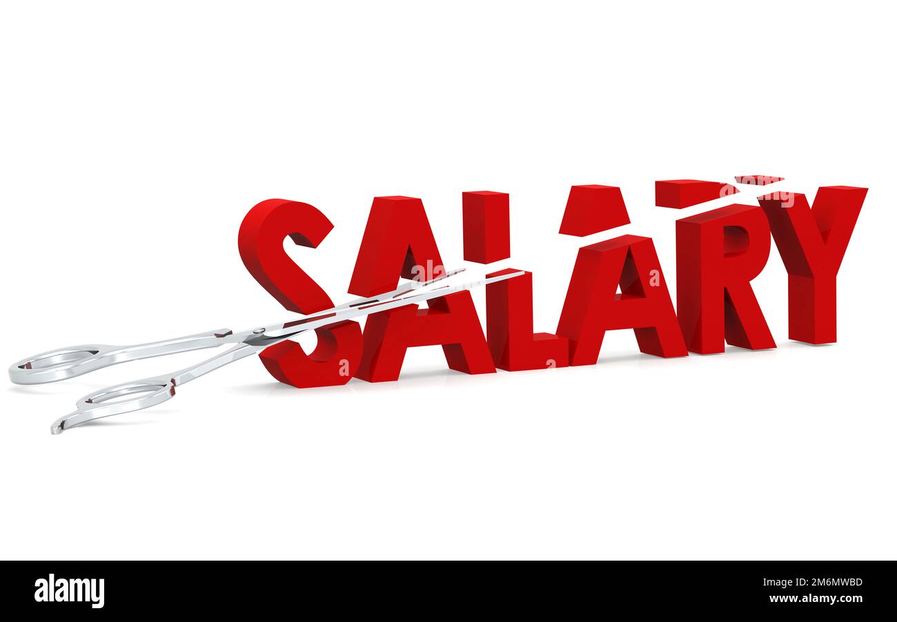 Scissor cut the salary word Stock Photo Alamy