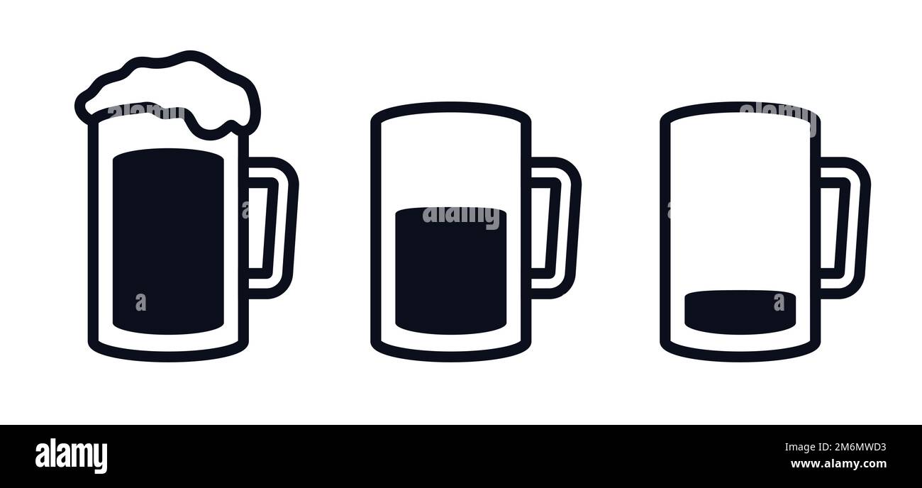 Mug of beer symbols beer drinking icons full half and empty version vector illustration icon Stock Vector