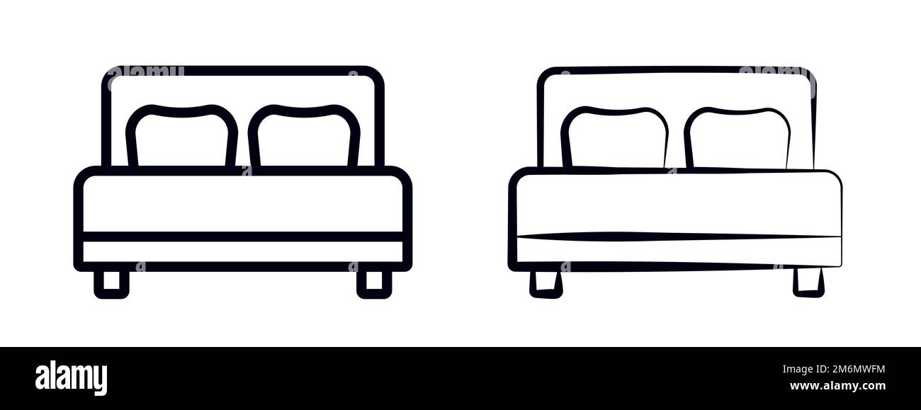 Bed furniture illustration symbol and double bed or overnight stay vector icon Stock Vector