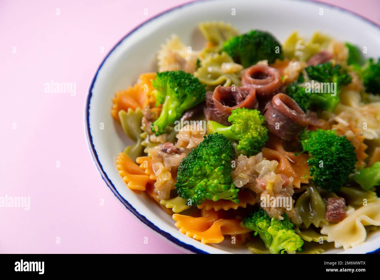 Pappardelle Pasta frutti di mare. Fresh pasta with anchovies and