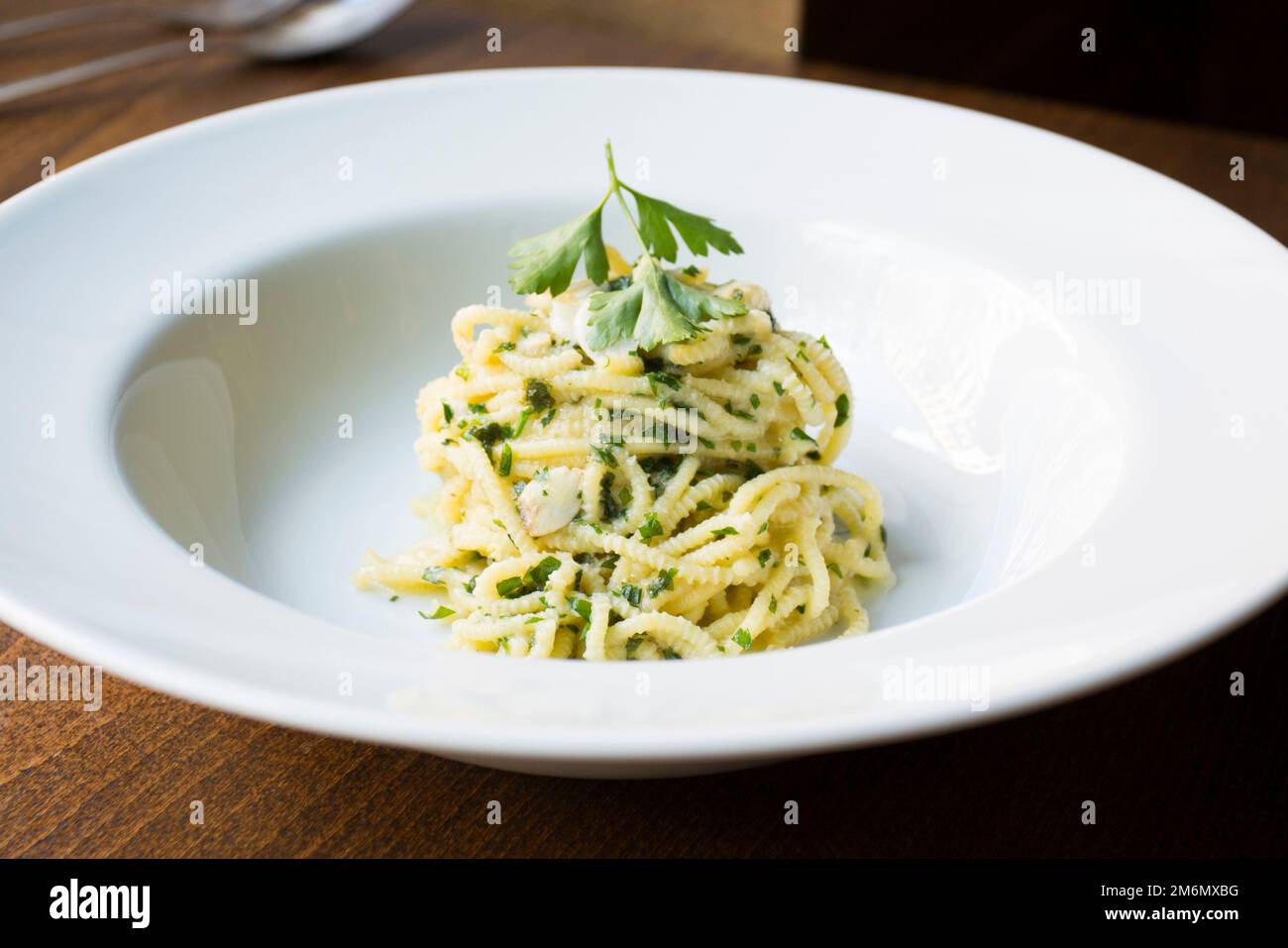 Pasta Pesto. Pesto is a typical condiment or sauce originating from