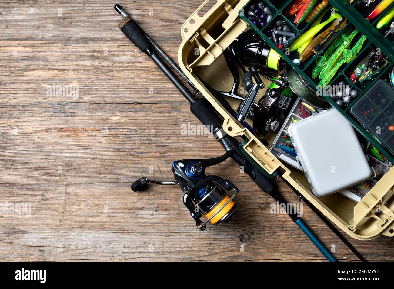 Fishing Rod and Tackle Box Stock Photo Alamy