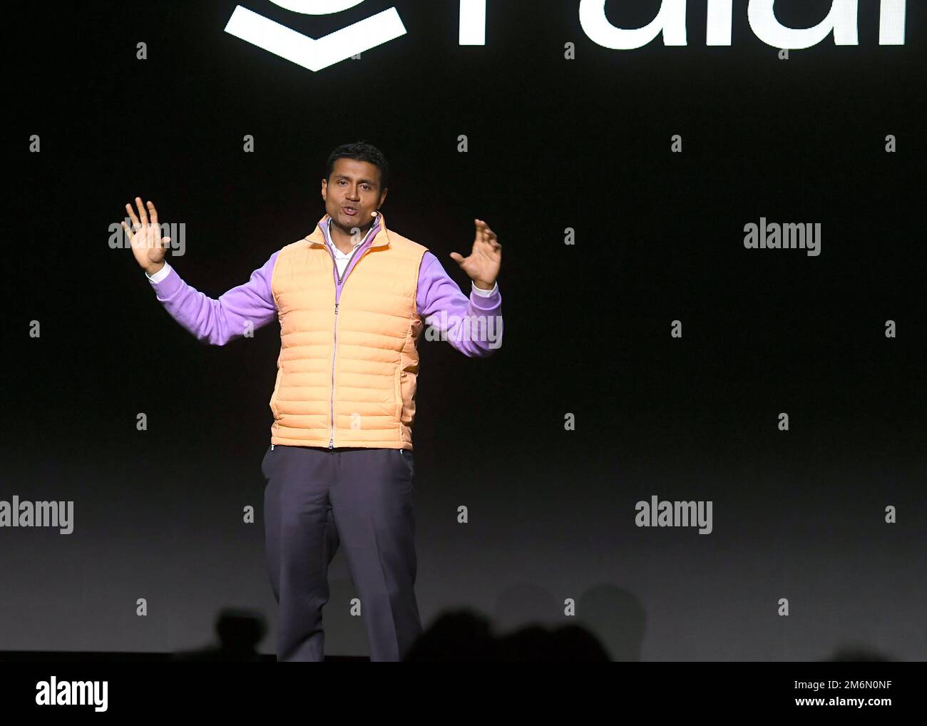 Palantir COO Shyam Sankar speaks during the CES 2023 media day at