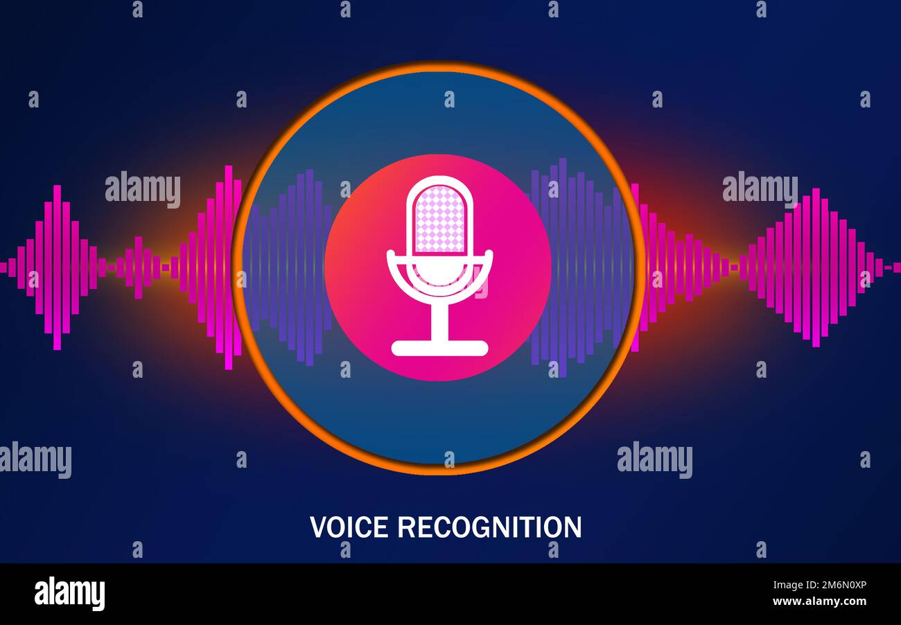Voice recognition concept with microphone and signal wave Stock Photo
