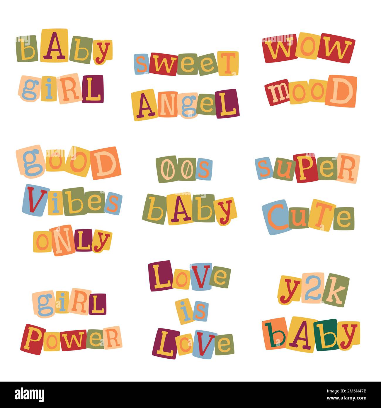 Y2k anonymous newspaper cutout letters in cute quote words Colorful