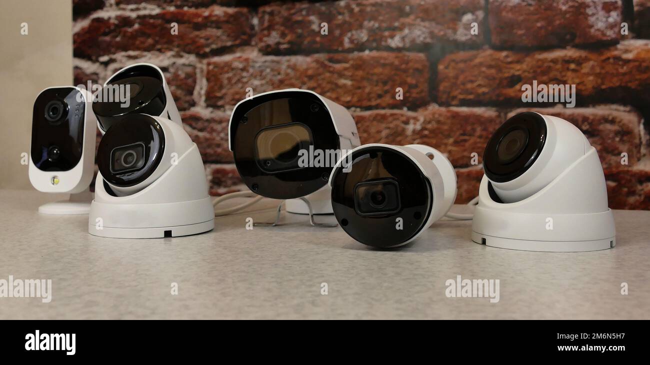 Variety Surveillance Video Cameras In A Row Stock Photo Stock Photo