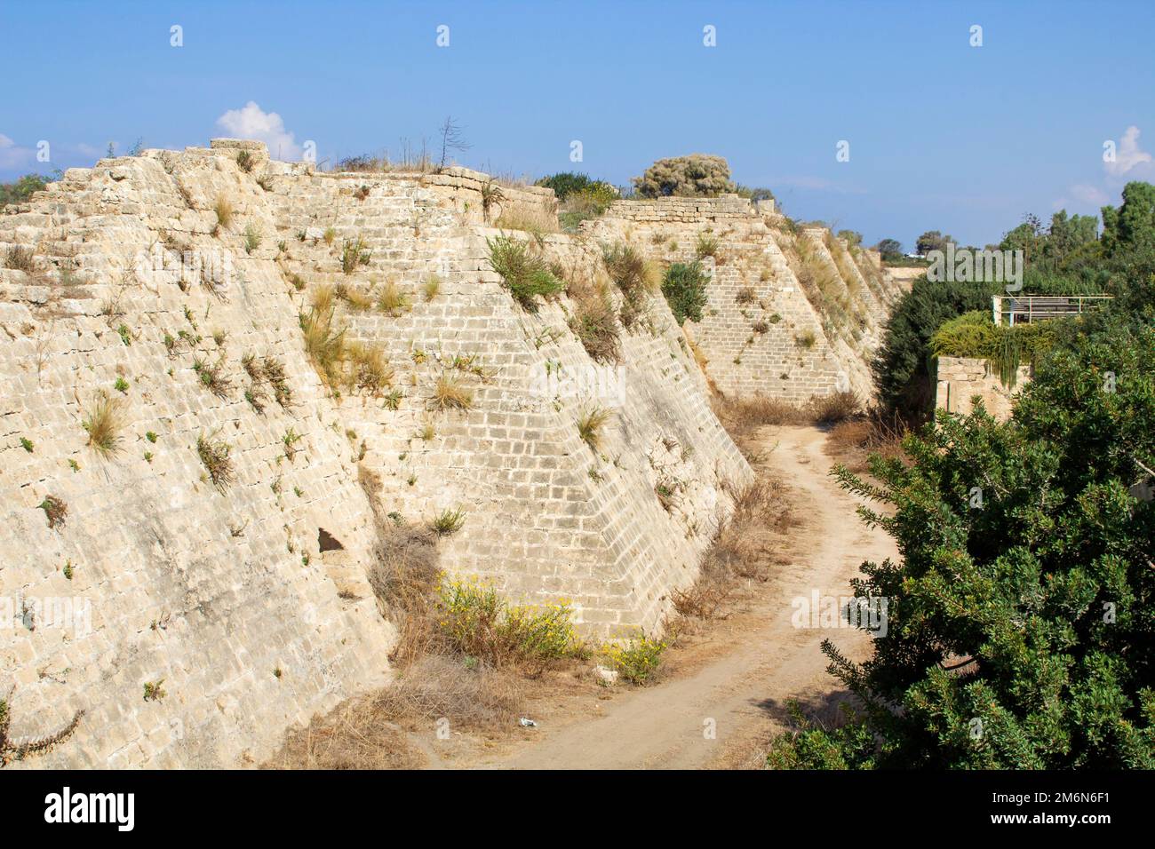 3 Nov 2022 A section of the ancient Crusader fortifications and dry moat in the coastal region of the Caeserea Maritima National Park in Judae Israel Stock Photo