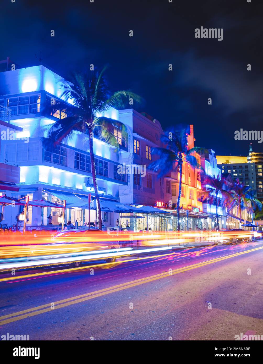 Miami Beach April 2019, colorful Art Deco District at night Stock Photo