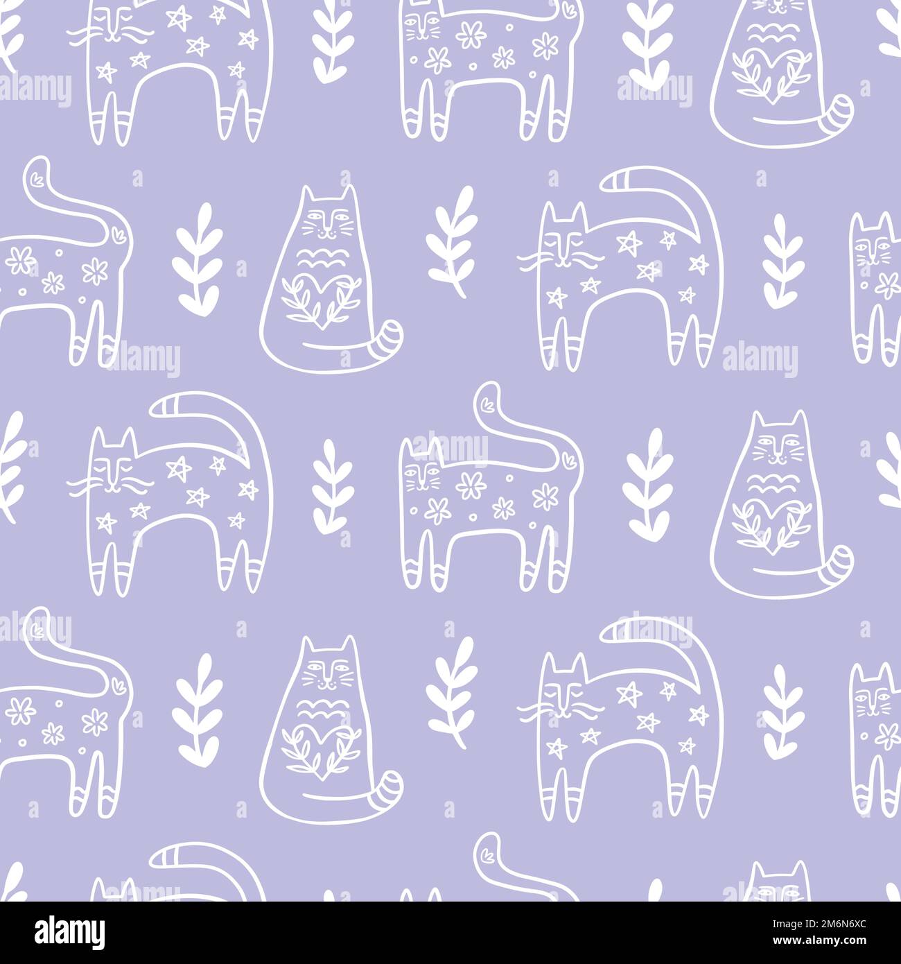 Trendy Folk art Cats Seamless Pattern Stock Vector Image & Art - Alamy