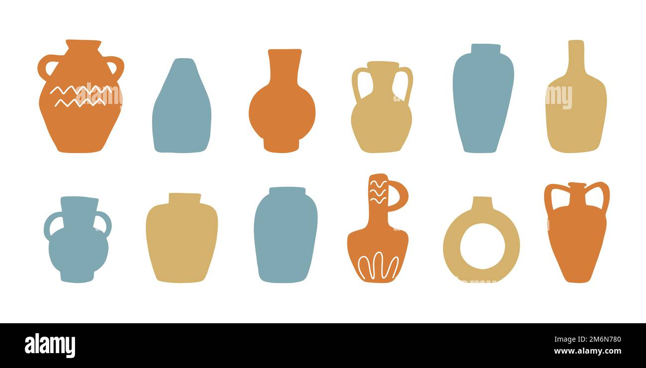 Ceramic different decorative pots and greek vases set Stock Vector