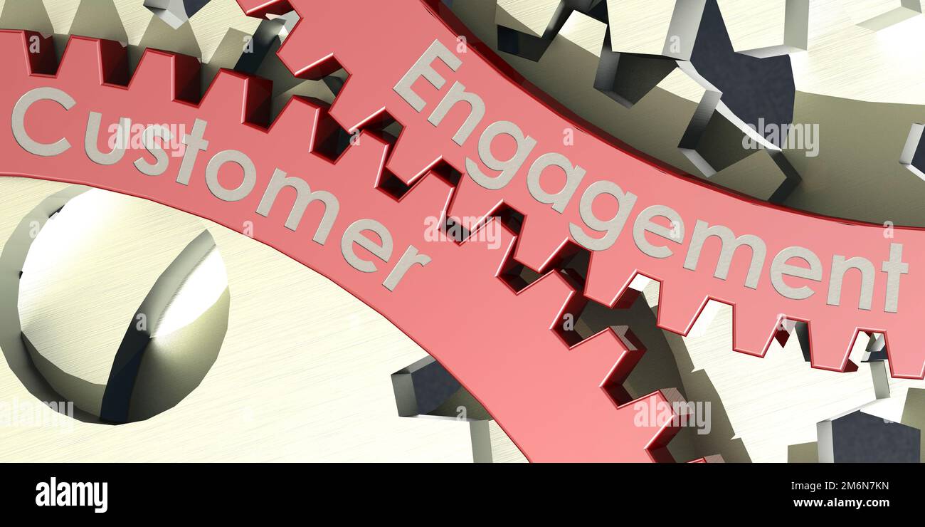 Customer engagement word on engaged gear wheels Stock Photo Alamy
