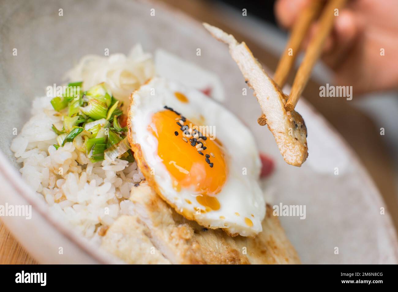 Donburi Chicken served in a Japanese restaurant in Tokyo . Japanese