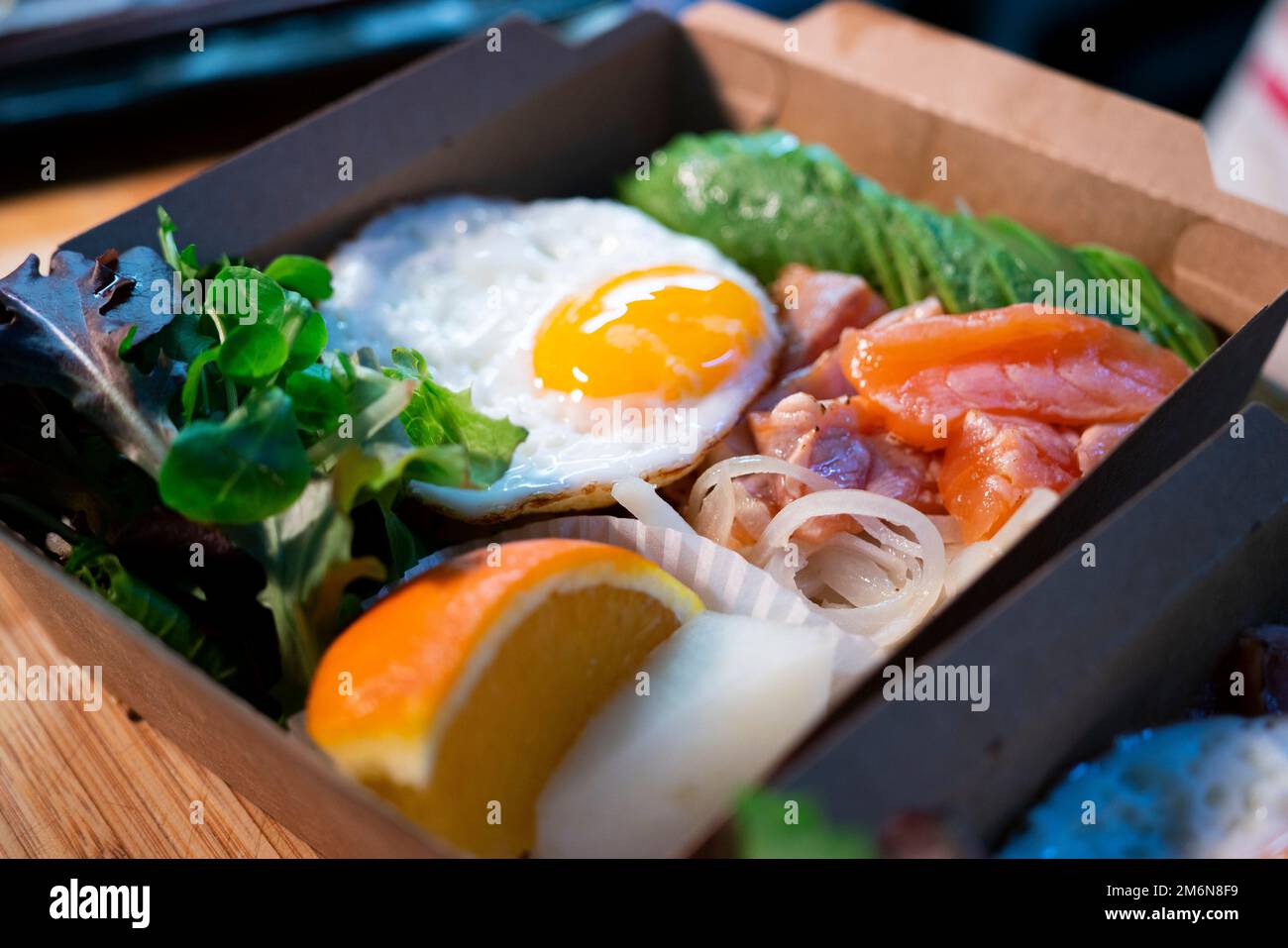 Donburi Salmon served in a Japanese restaurant in Tokyo . Japanese