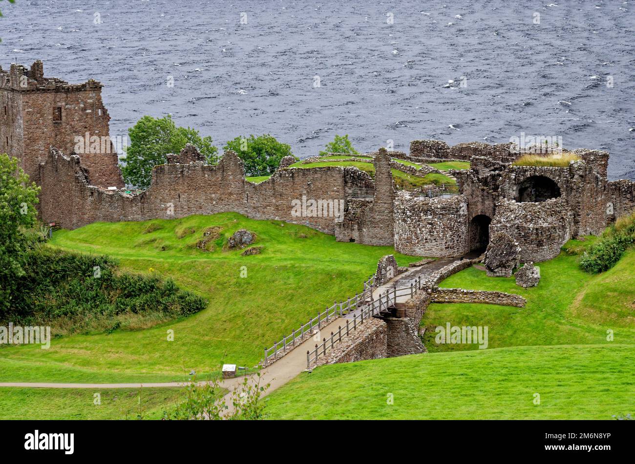 Scottish tourist attraction - Ruins of Urquhart Castle on the western shore of Loch Ness (site of many Nessie sightings) - Drumnadrochit, Highland Stock Photo