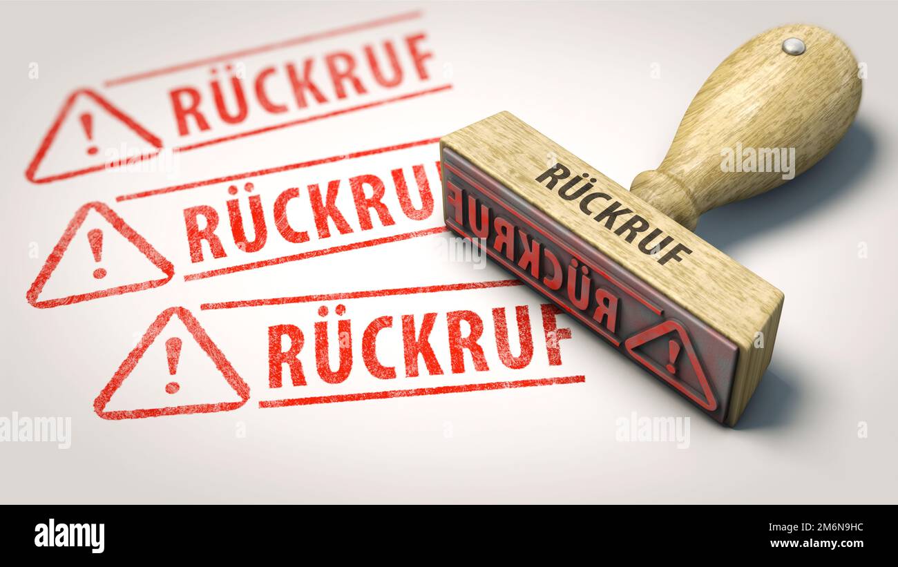 A Stamp with the German word 'Rueckruf' (recall) Stock Photo