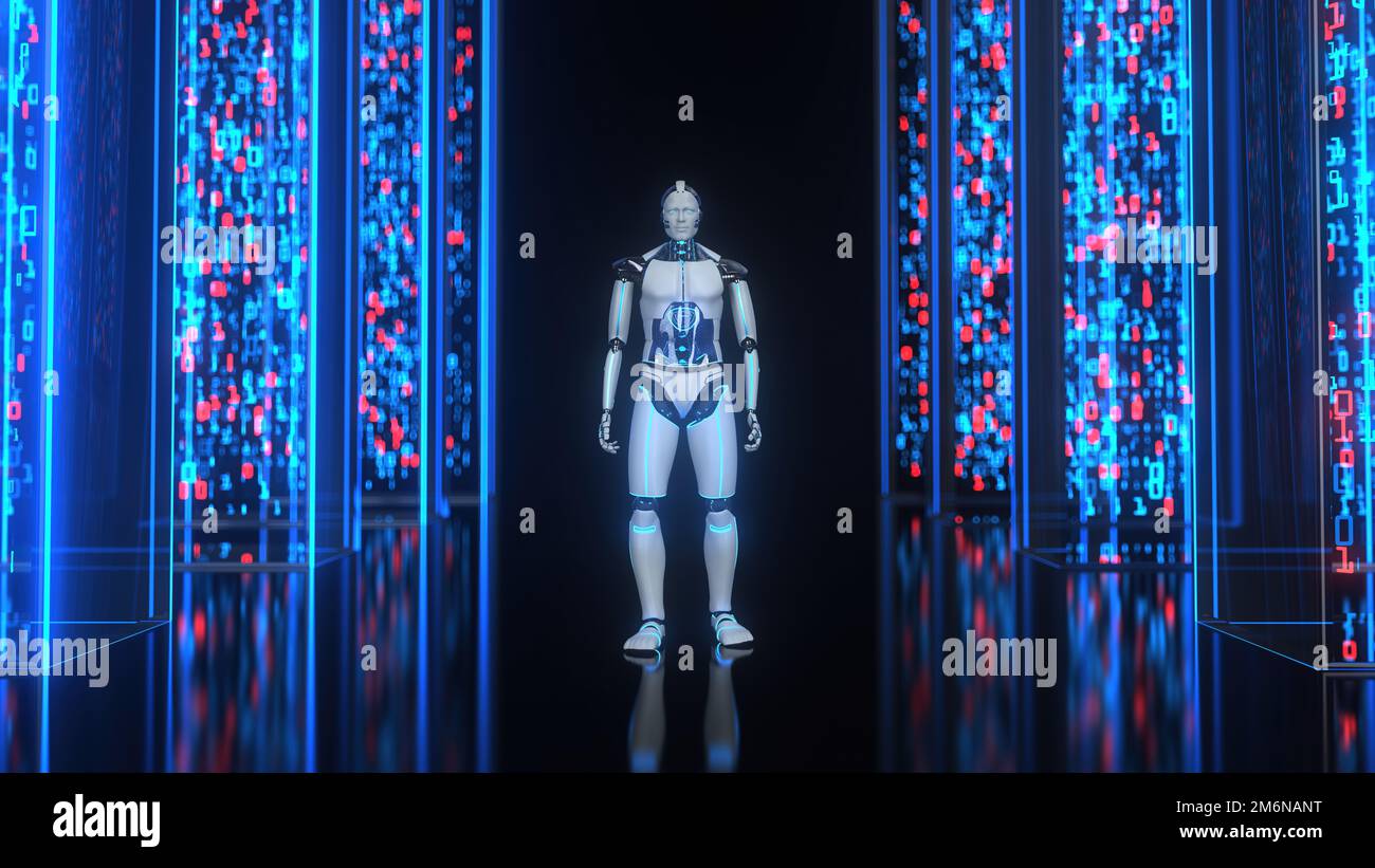 Humanoid Robot Data Block Stock Photo
