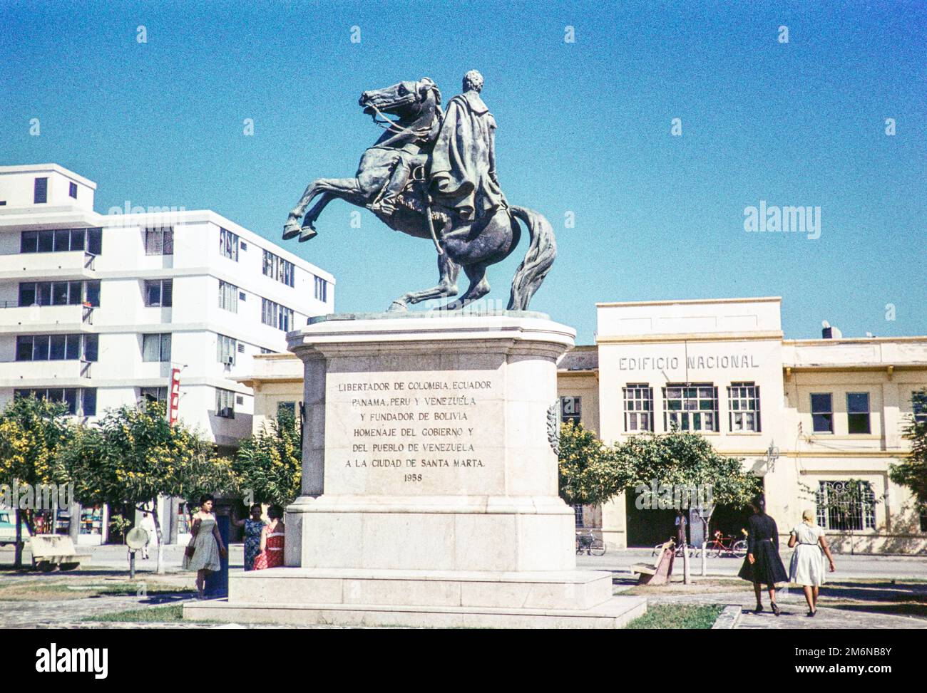Simon Bolivar (1783–1830) equestrian statue monument, Santa Marta, Colombia, South America 1961 sculptor Leone Tommasi (1903–1965) Stock Photo