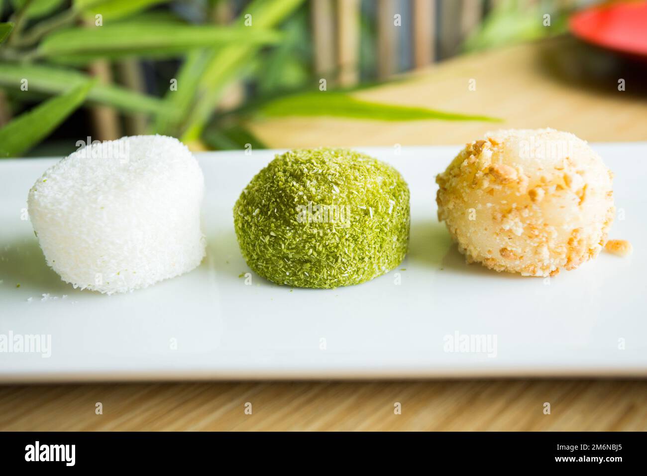 Mochi is a Japanese cake made from mochigome, a small glutinous grain of rice. The rice is