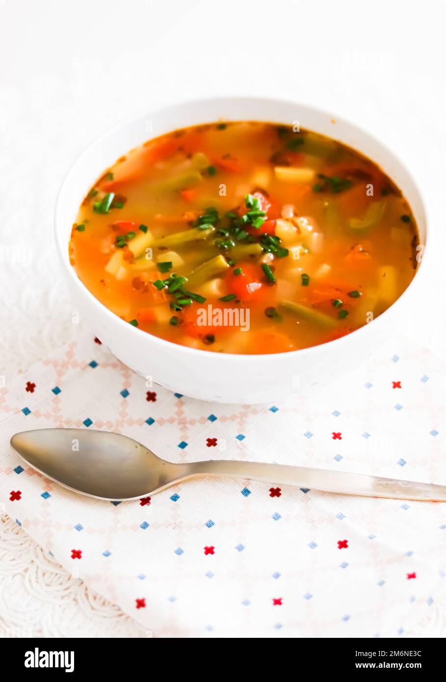 Hot vegetable soup in bowl, comfort food and homemade meal Stock Photo