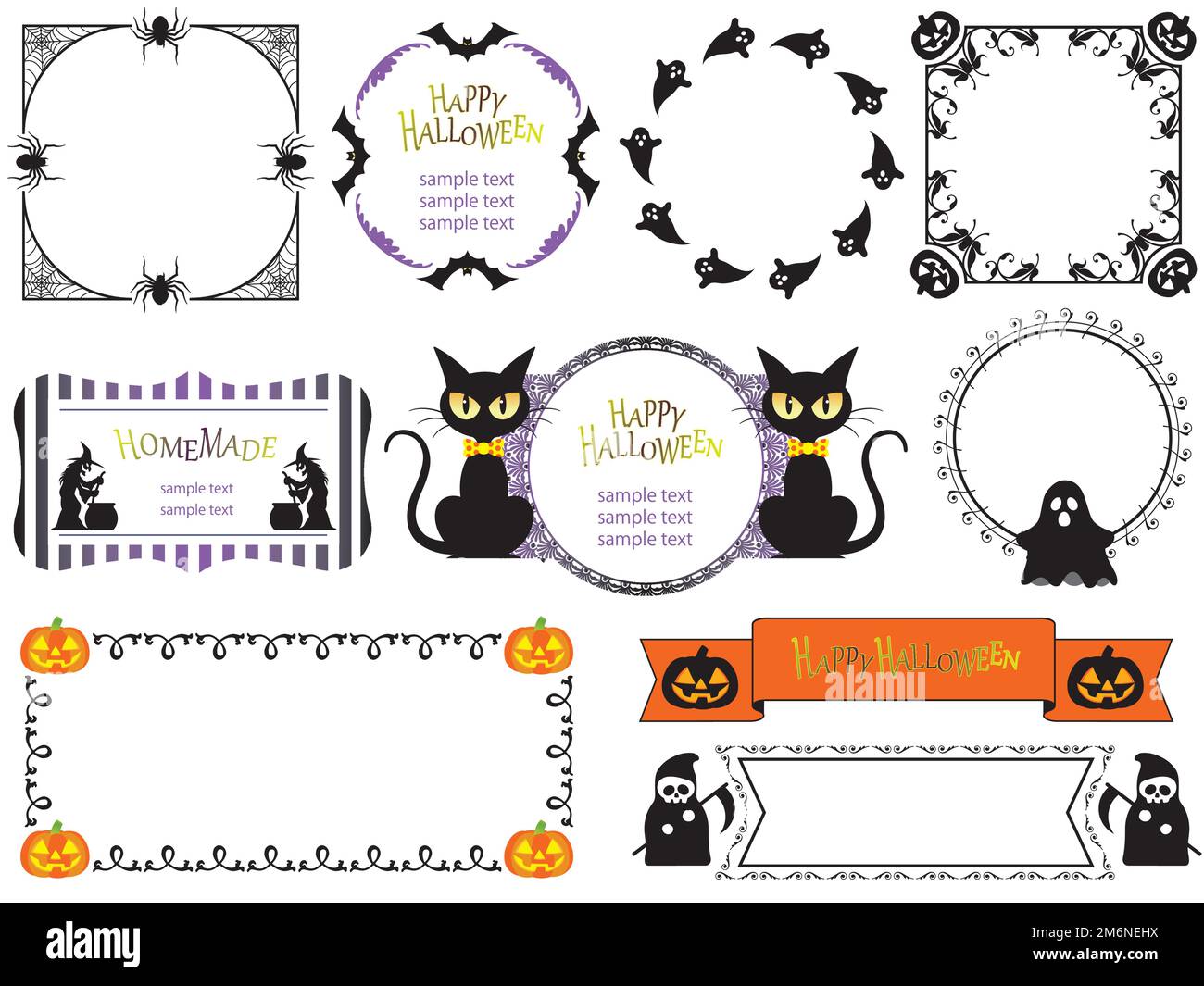 Set Of Happy Halloween Vector Frames Isolated On A White Background. Stock Vector