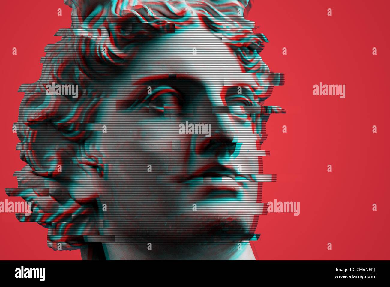 Modern creative colored graphic sculpture with red background . Digital