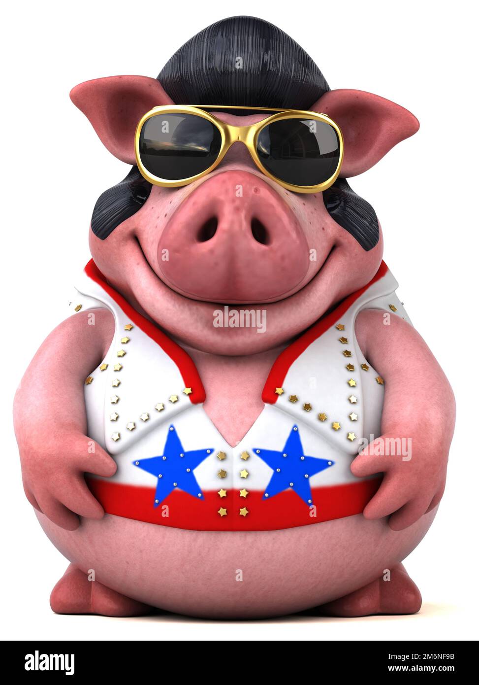 Fun 3D cartoon illustration of a pig rocker Stock Photo