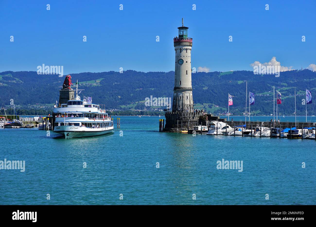 Port entrance of Lindau on Lake Constance, Bavaria, Germany Stock Photo