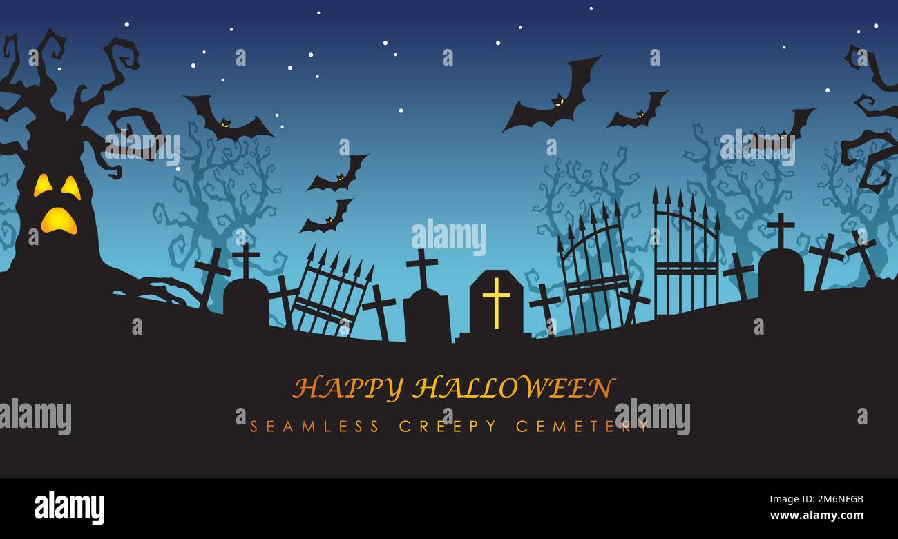 Happy Halloween vector seamless cemetery background illustration with ...