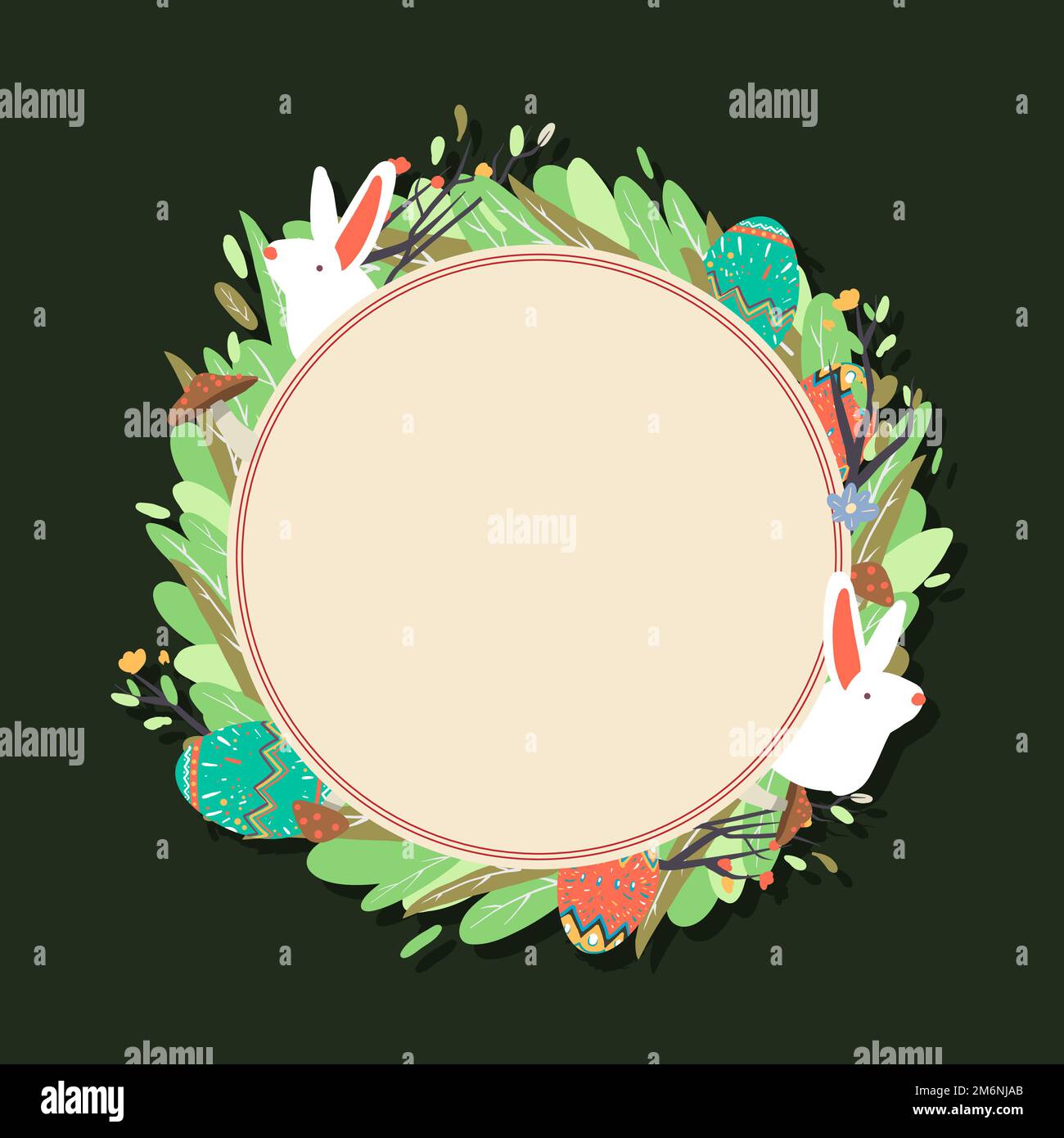 Easter eggs hunt festival round beige frame vector Stock Vector