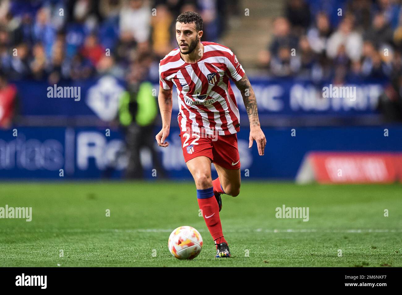 Mario Hermoso of Atletico de Madrid during the Copa SM El Rey match between Real Oviedo and Club Atletico de Madrid at Carlos Tartiere Stadium on Janu Stock Photo