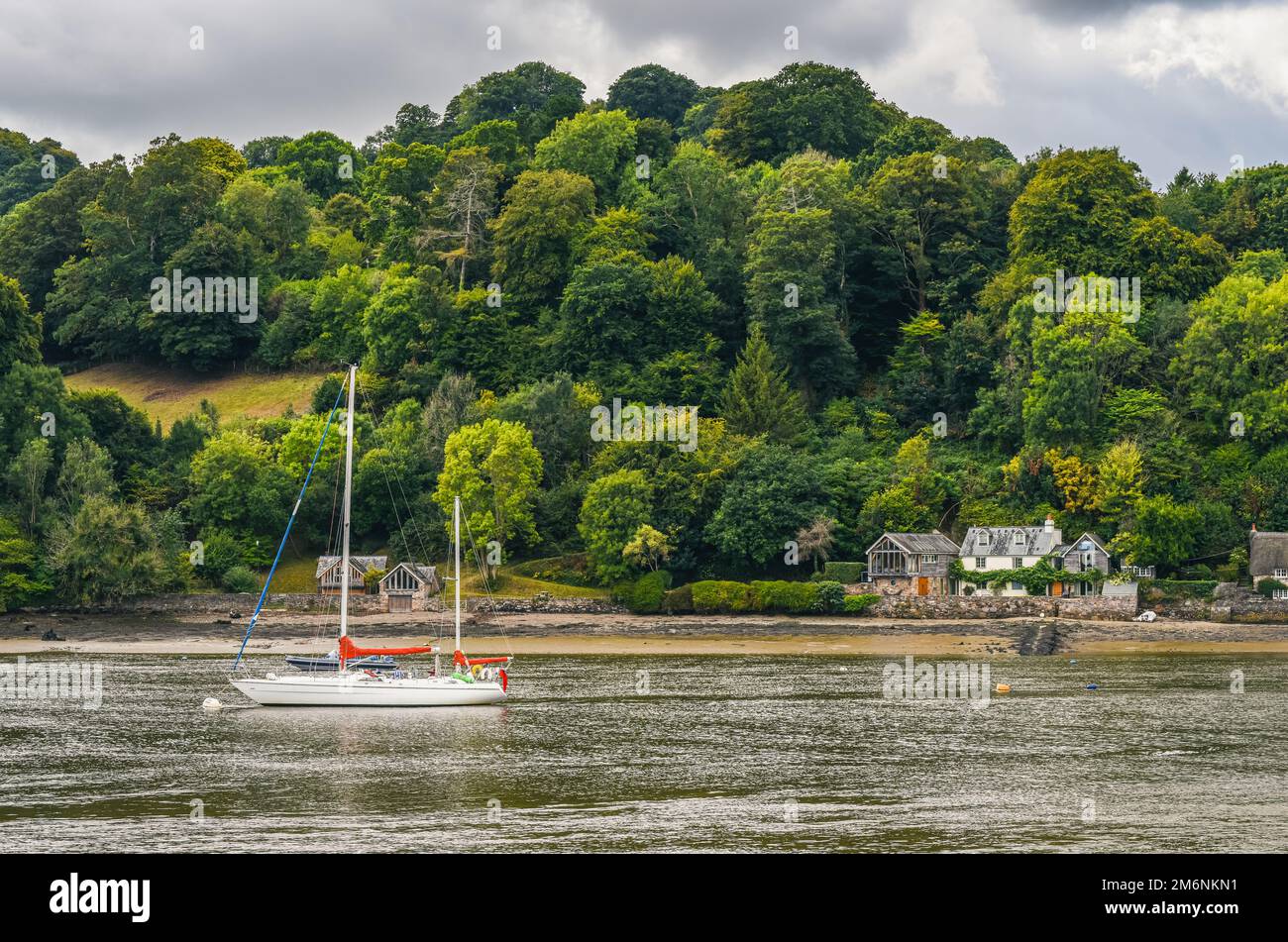 Boats and Yachts on River Dart over Dittisham and Greenway Quay, Devon