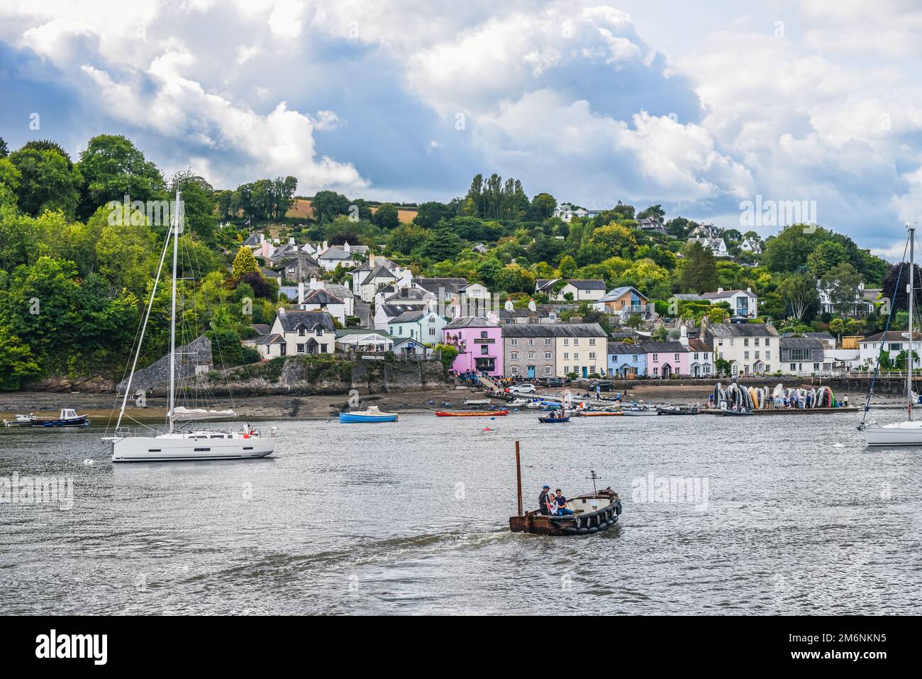 Boats and Yachts on River Dart over Dittisham and Greenway Quay, Devon