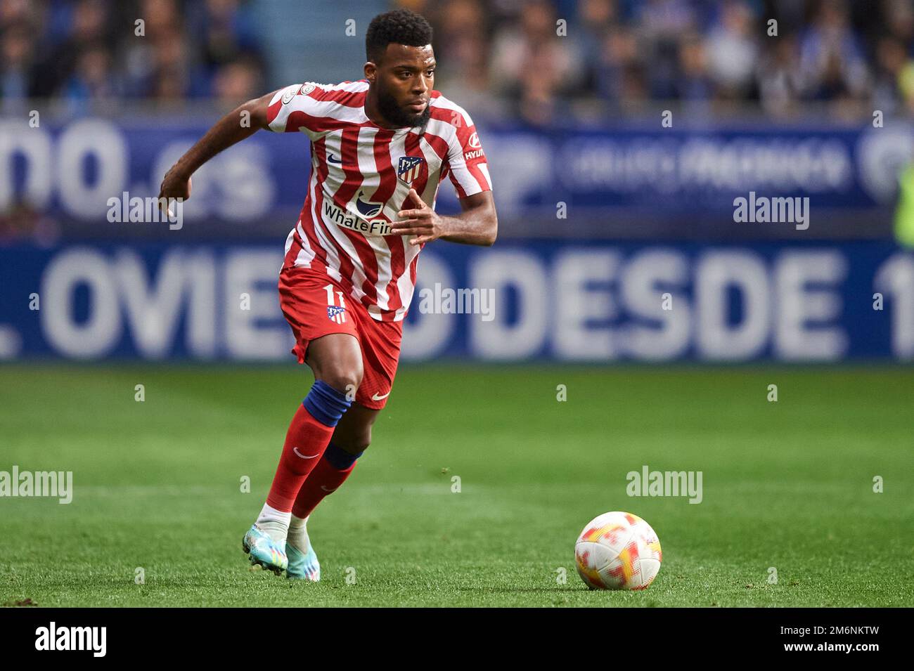 Thomas Lemar of Atletico de Madrid during the Copa SM El Rey match between Real Oviedo and Club Atletico de Madrid at Carlos Tartiere Stadium on Janua Stock Photo