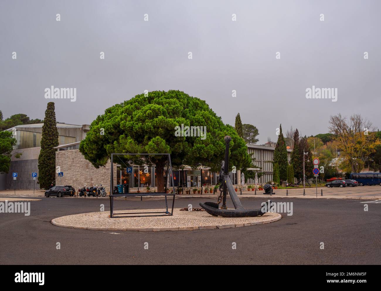 An anchor shaped structure at the entrance to the Museu de Marinha, also known as the Navy Museum, in the Belem district of Lisbon in Portugal. Stock Photo