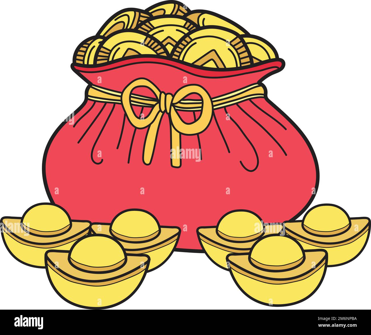 Hand Drawn chinese money bag illustration isolated on background Stock Vector