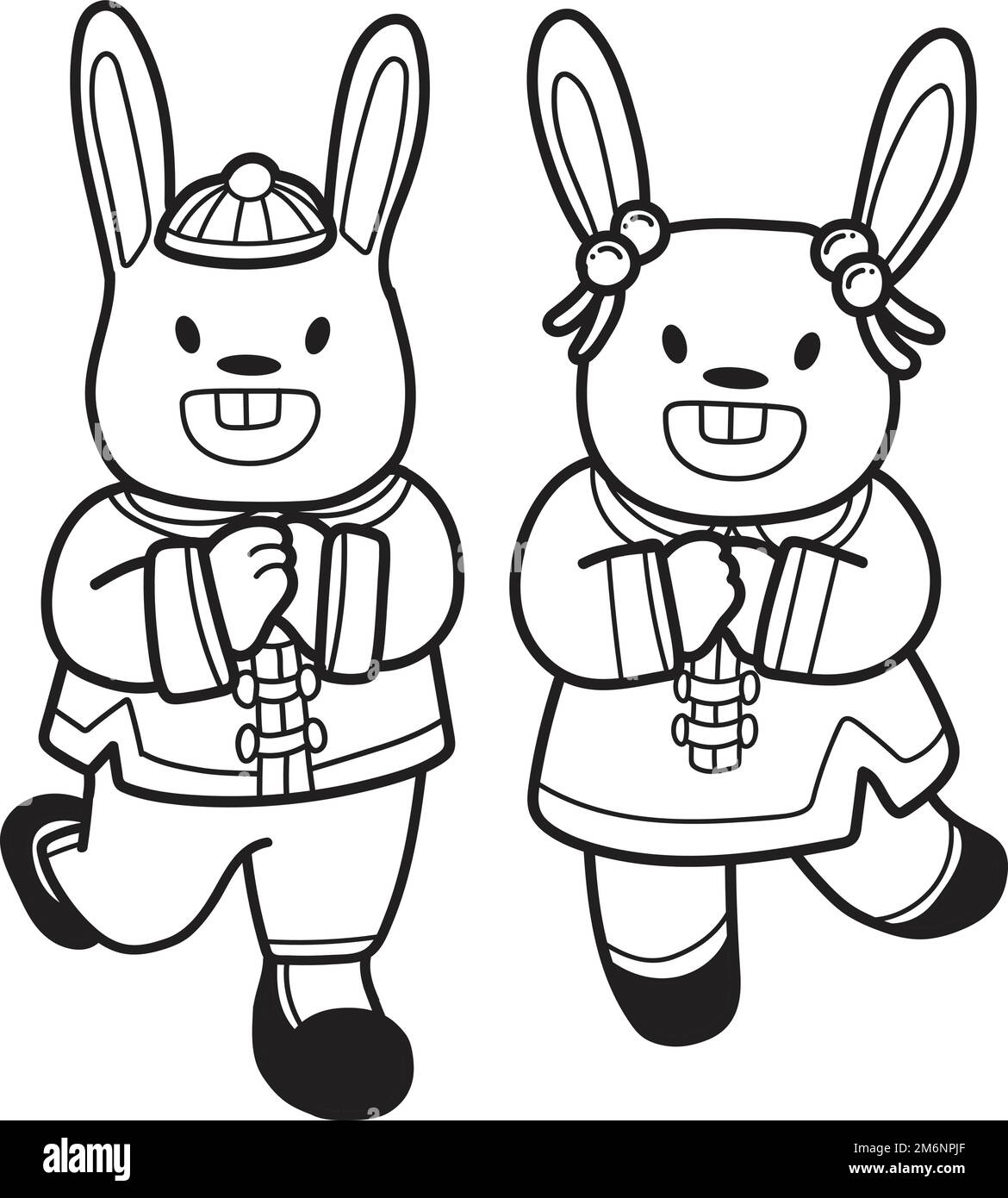 Hand Drawn Chinese rabbit smiling and happy illustration isolated on ...