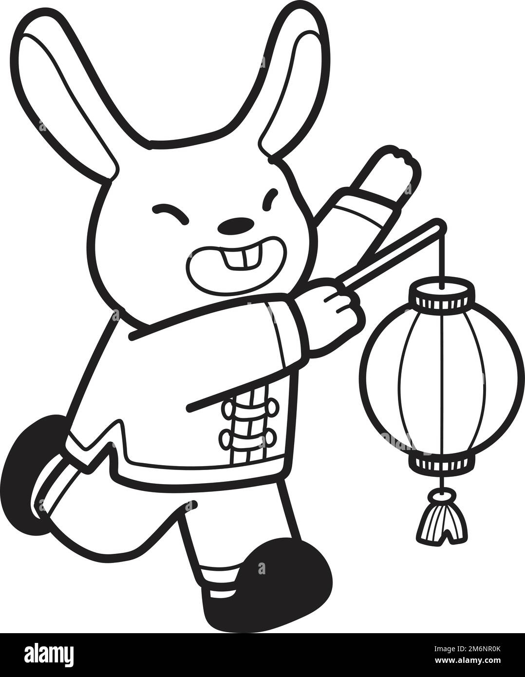 Hand Drawn chinese rabbit with lantern illustration isolated on background Stock Vector