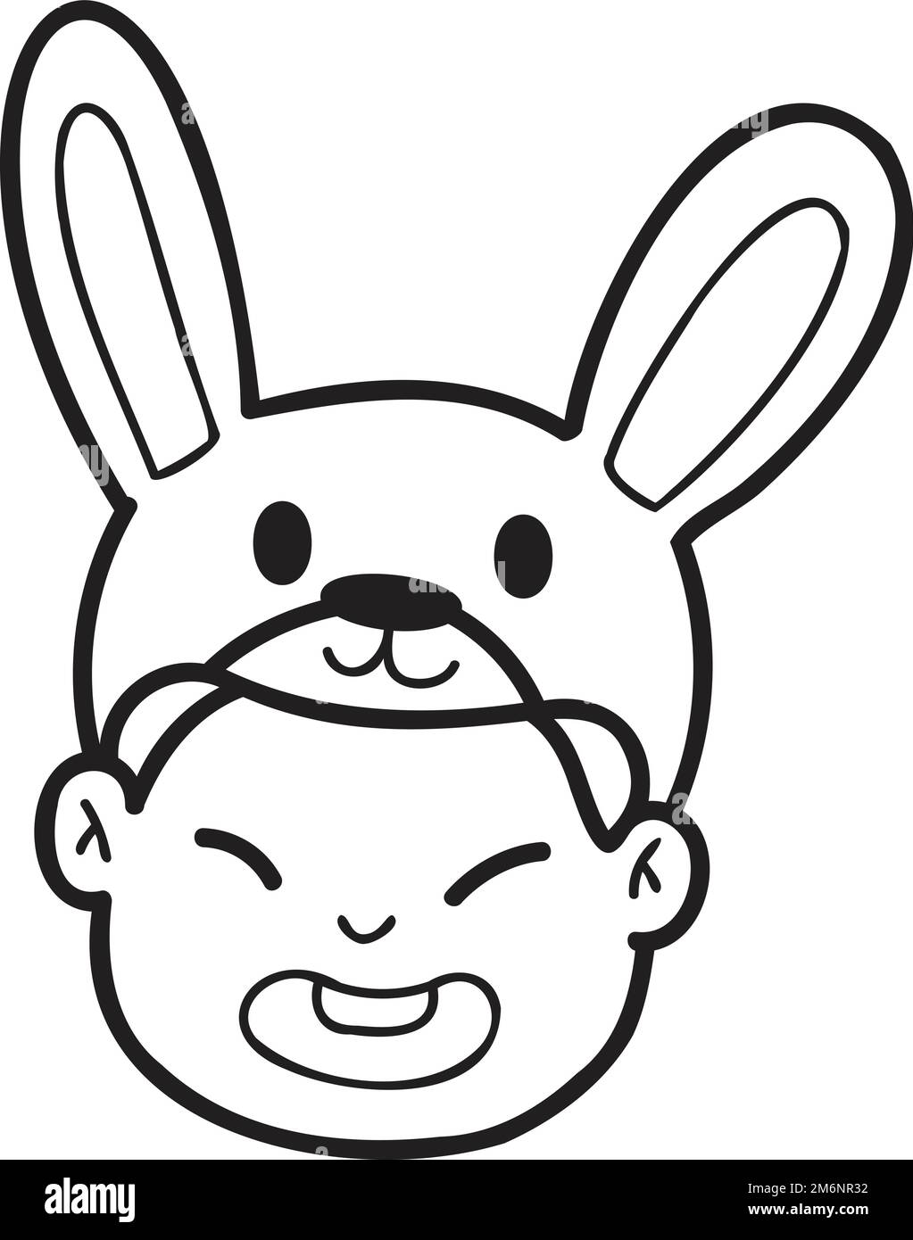 Hand Drawn Chinese boy with rabbit hat illustration isolated on background Stock Vector