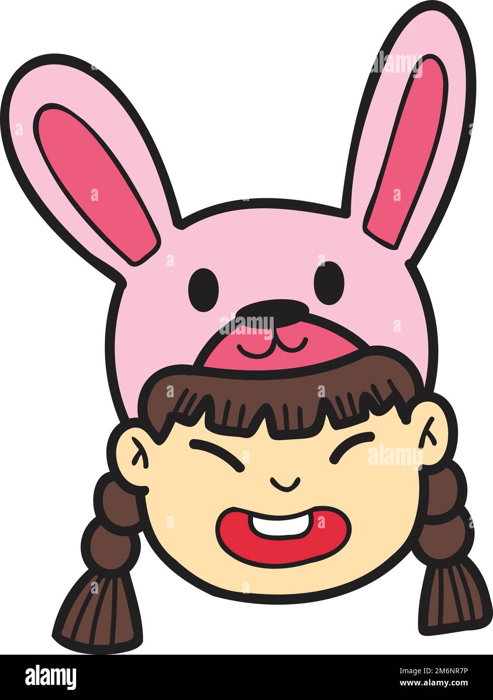 Hand Drawn Chinese girl with rabbit hat illustration isolated on background Stock Vector Image