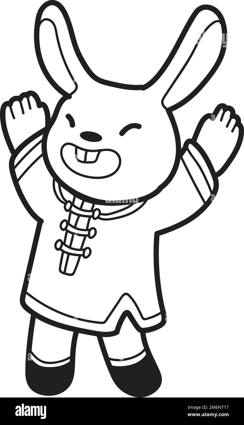 Hand Drawn Chinese rabbit smiling and happy illustration isolated on ...